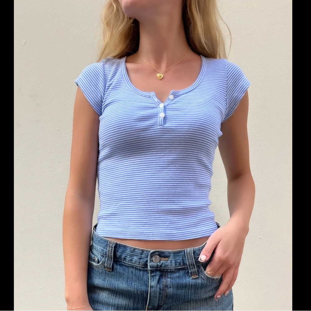 Brandy Melville Light Blue Striped Zelly Top